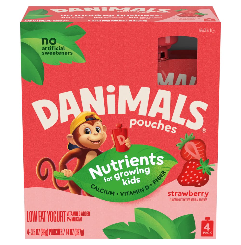 Danimals Lowfat Yogurt, Strawberry (4 x 3.5 oz)