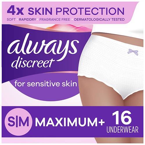 Always Discreet Discreet for Sensitive Skin Underwear, Maximum Plus Absorbency - S/M 16.0 ea