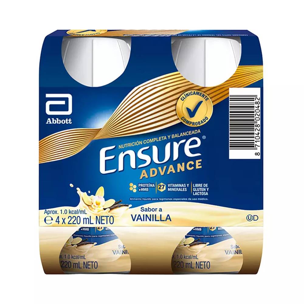 Ensure pack alimento líquido regimenes especiales sabor vainilla (4 u x 220 ml c/u)