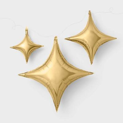 Spritz Quadrangle Star Shaped Foil Balloons, Gold (3 ct)