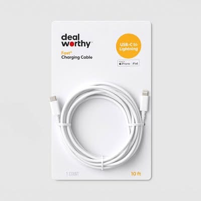 Dealworthy Usb-C To Lightning Fast Charging Cable, 10 ft, White