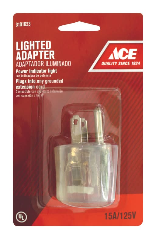 Ace Grounded 1 Outlets Adapter W/Light 1 Pk