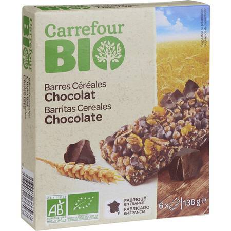 Barres bio céréales chocolat CARREFOUR BIO - les 6 barres de 21g