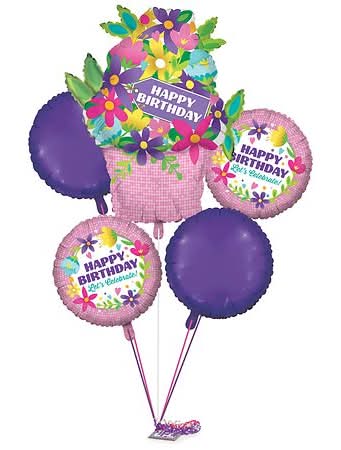 Helium Inflated Happy Birthday Floral Balloon Bouquet