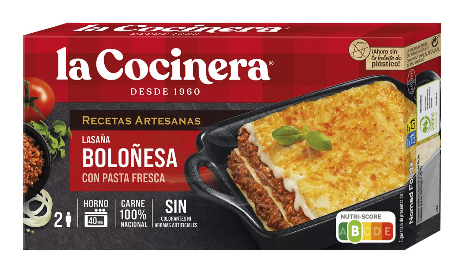 Lasaña boloñesa con pasta fresca · La Cocinera (8 x 500 g)