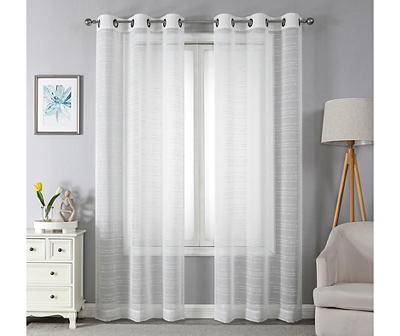 Princeton White Textured Stripe Sheer Grommet Curtain Panel Pair, (38" x 84")