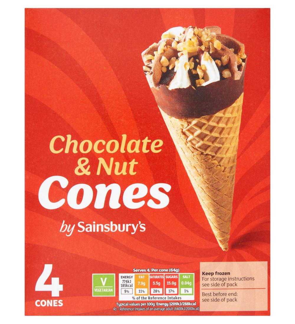Sainsbury's Chocolate-Vanilla, Ice Cream Cones (4 pack)
