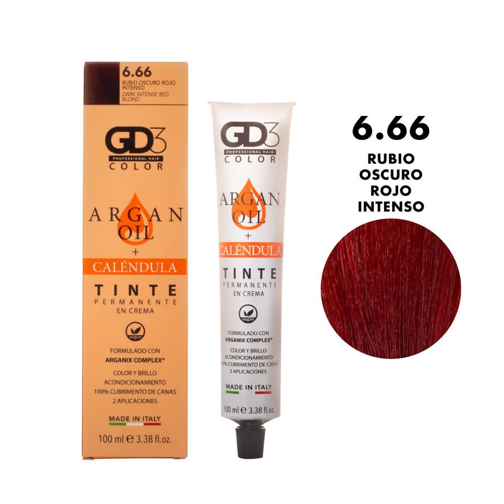 Gd3 tinte permanente en crema rubio oscuro rojo intenso 6.66 (tubo 100 ml)