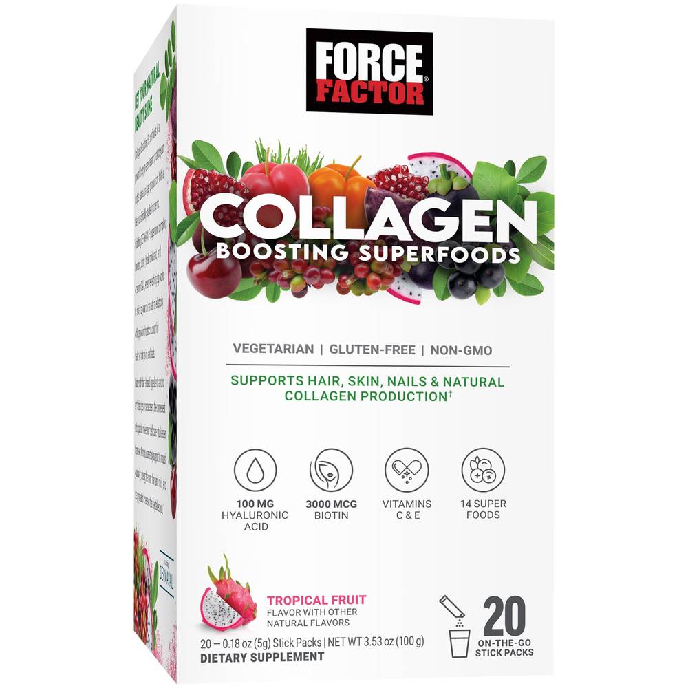 Collagen Boosting Superfoods Stick Packs - Tropical Fruit (20 Single Serving Packets)