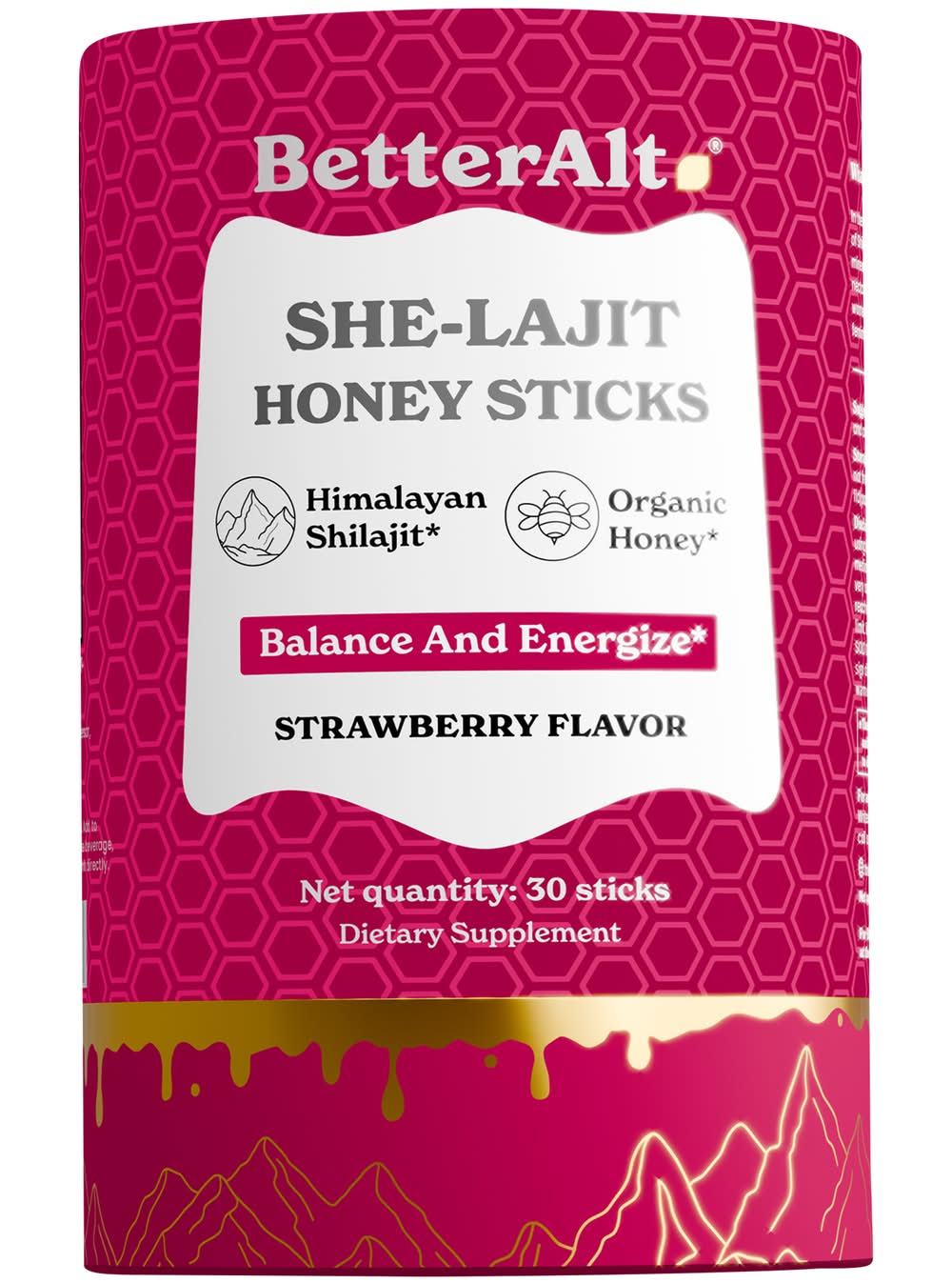 She-Lajit Honey Sticks For Women'S Hormone Balance Support - Strawberry (30 Single Serving Sticks)