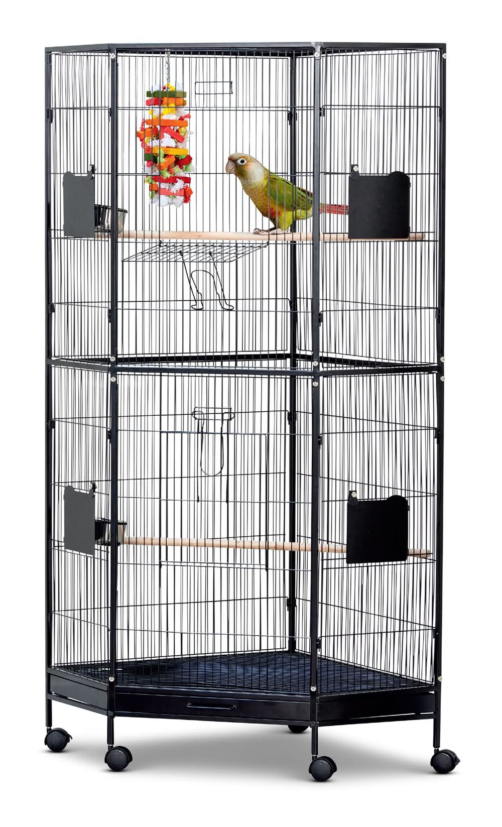 All Living Things® Corner Bird Cage (Size: 26.3\"L X 26.3\"W X 64.1\"H)