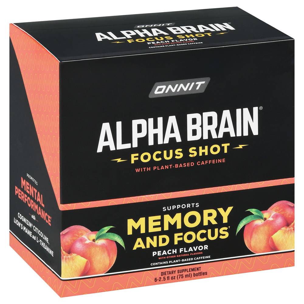 Onnit Alpha Brain Focus Shot Dietary Supplements Liquid (6 ct) (peach)