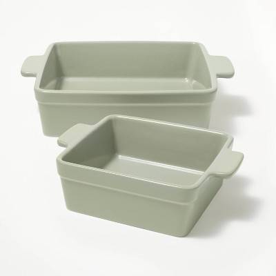 Figmint Stoneware Square Baking Dish Set, Sage Green (2 ct)