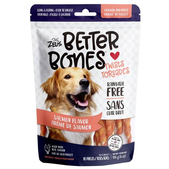 Zeus Better Bones Rawhide Free Twists Dog Treats - Salmon Flavour, Chicken Wrapped (Size: 10 Count)