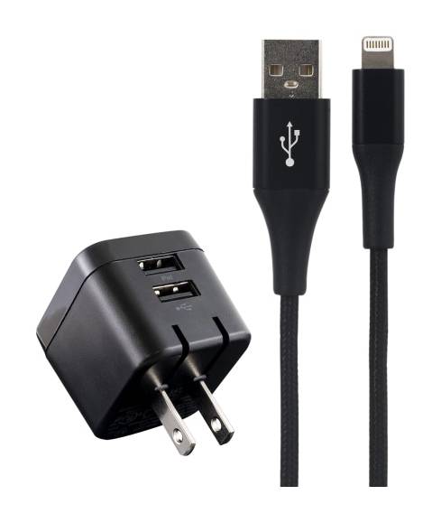 Ativa Charging Pack, Wall Charger, 2 USB, USB-A to Lighting Cable