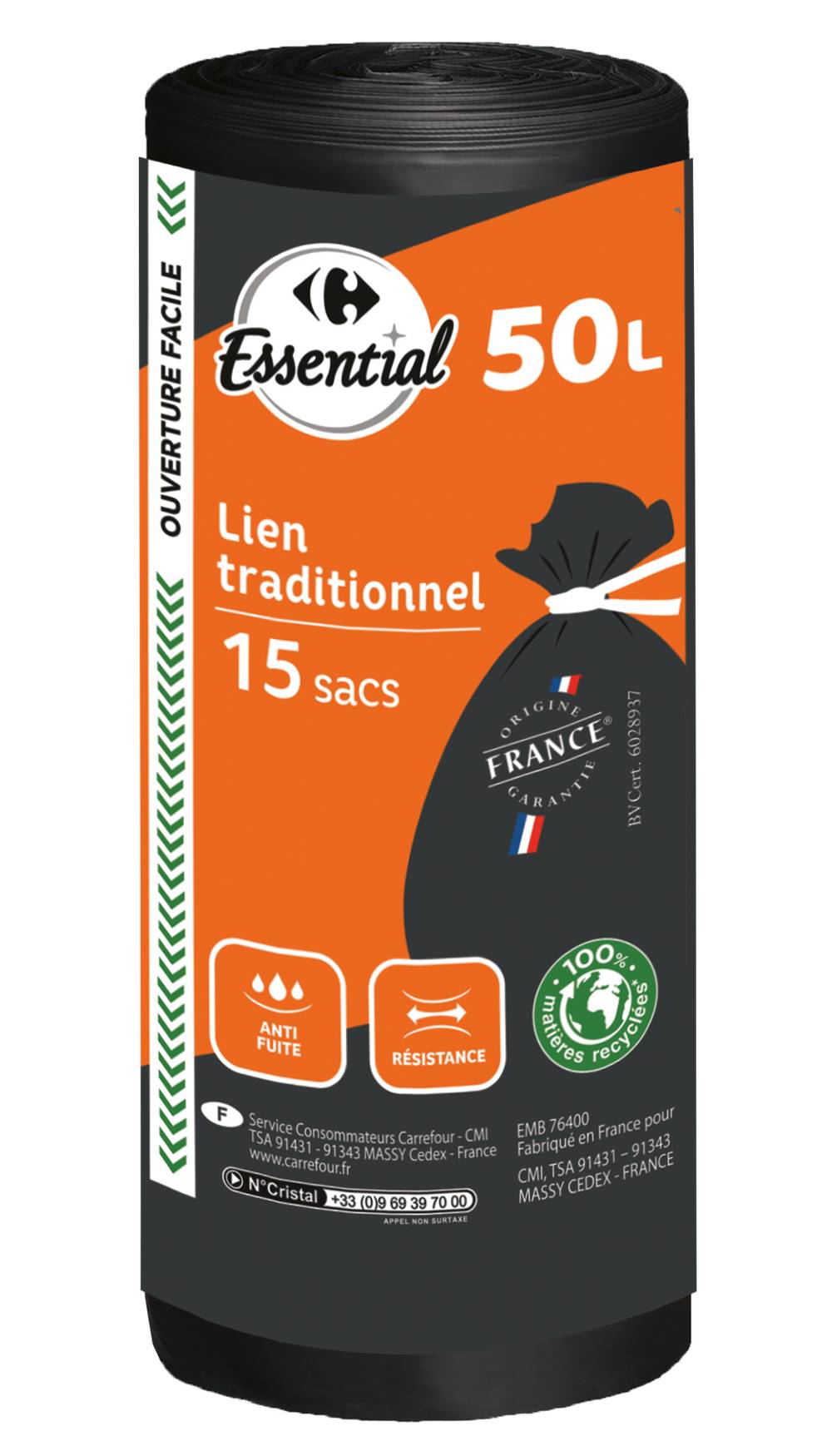 Carrefour Essential - Sac poubelle à lien traditionnel 50 l (15)