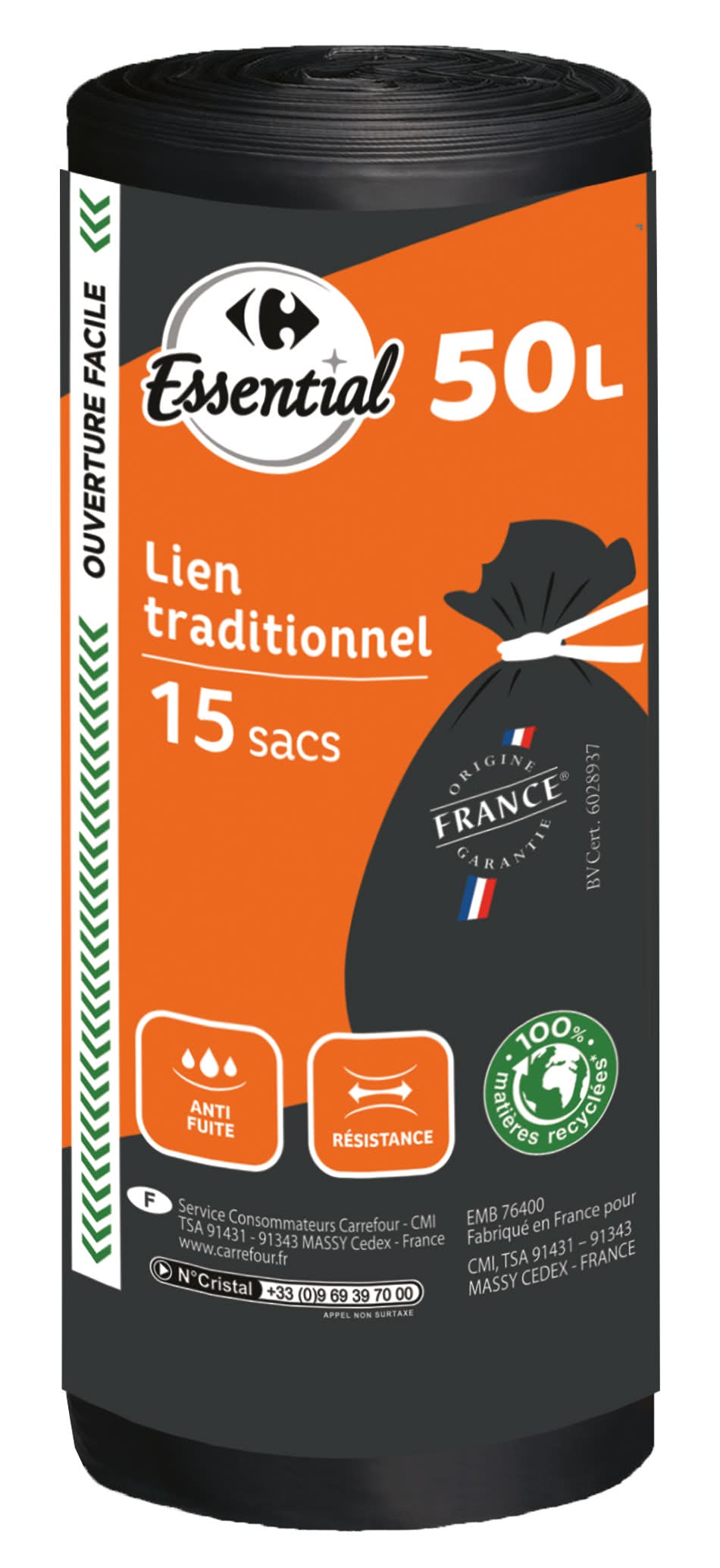 Carrefour Essential - Sac poubelle à lien traditionnel 50 l (15)