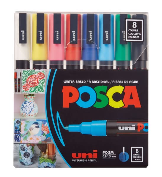 POSCA PC 3M Water Based Paint Markers, Reversible Fine Tip, Assorted Colors, Pack Of 8 Markers