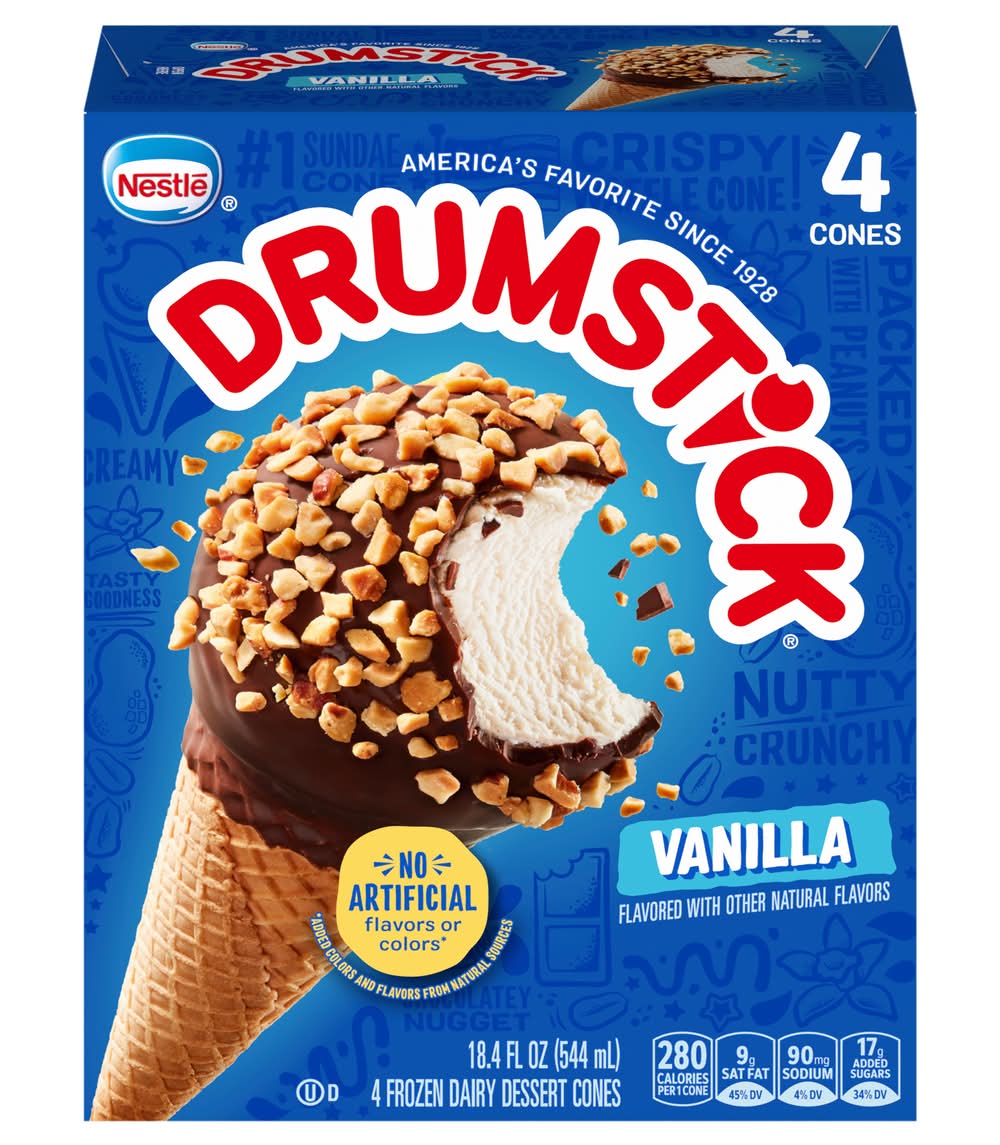 Drumstick Dairy Dessert Cones, Vanilla (18.4 fl oz, 4 ct)