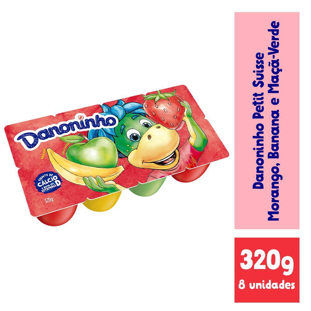 Danoninho · Petit suisse com preparado de morango, maçã-verde e banana (8 un)