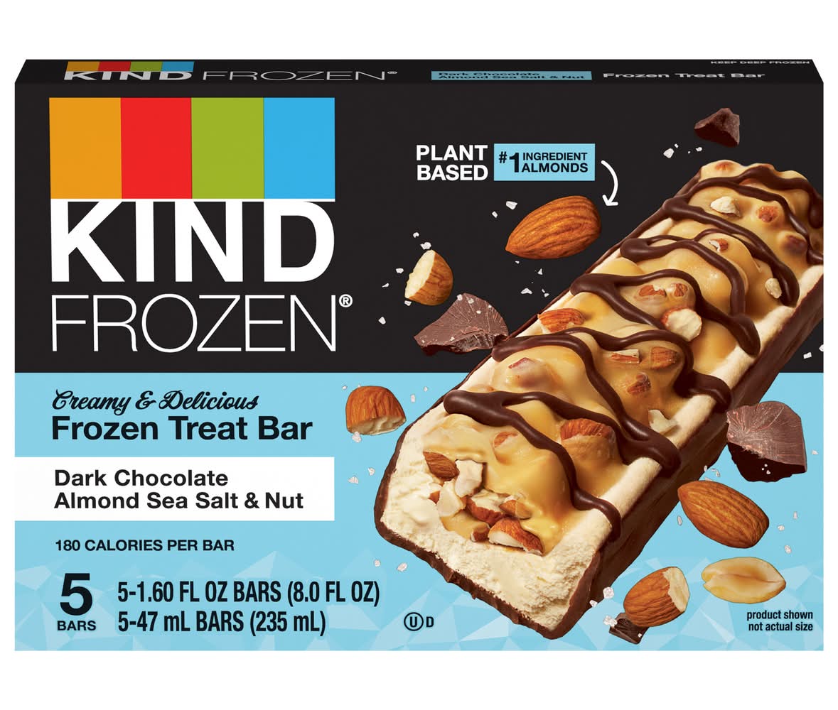 KIND Plant Based Frozen Treat Bars, Dark Chocolate Almond Sea Salt & Nut (5 x 1.6 fl oz)