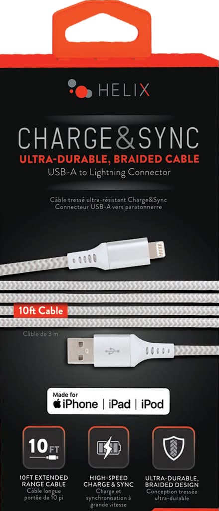 Cable USBA to Lightning Braided Cable White 10 Feet