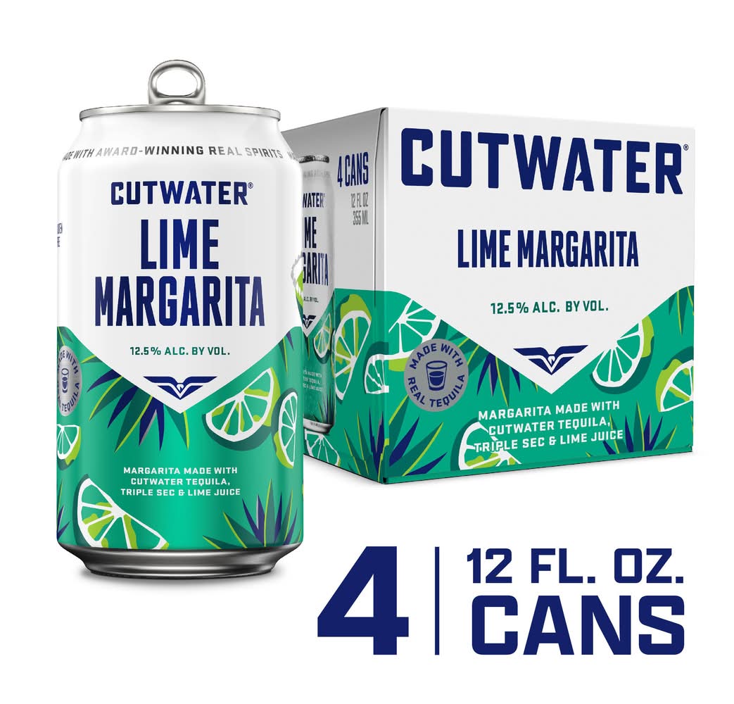 Cutwater Spirits Tequila Cocktail Drink, Lime Margarita (4 x 12 fl oz)