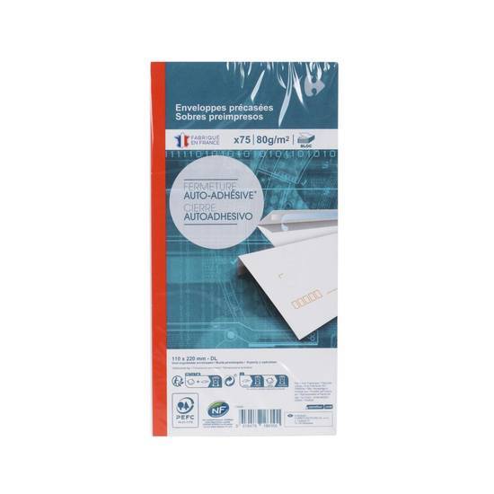 Carrefour - Enveloppes précasées fermeture auto adhésive (11 x 22cm)
