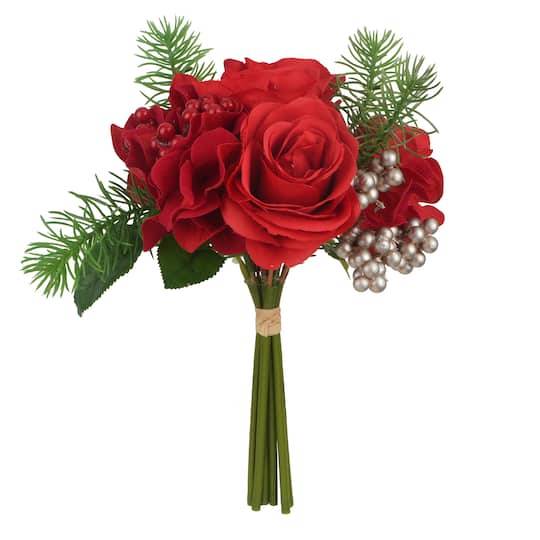 11.5" Red Rose & Hydrangea Bouquet By Ashland