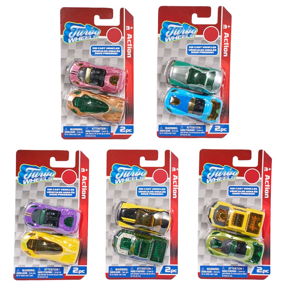 Turbo Wheel Action Die Cast Racing Toy Cars For Kids Ages 3+, Assorted (2 ct)