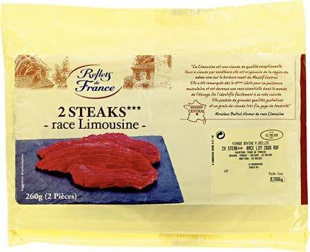 Steak*** viande bovine race Limousine REFLETS DE FRANCE - le sachet de 2X160 - 260g