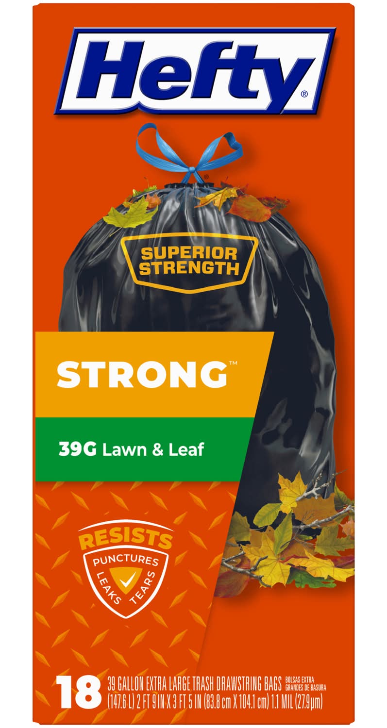 Hefty Extra Strong 39 Gal No Scent Lawn And Leaf Bags Drawstring 18 Pk