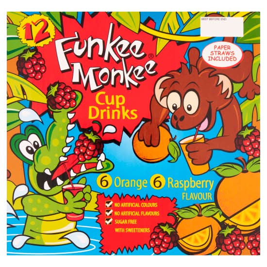 Funkee Monkee Orange- Raspberry, Sugar Free Cup Drink (12 x 200ml)