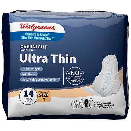 Walgreens Ultra Thin Overnight Maxi Pads With Flexi Wings Unscented Size 4