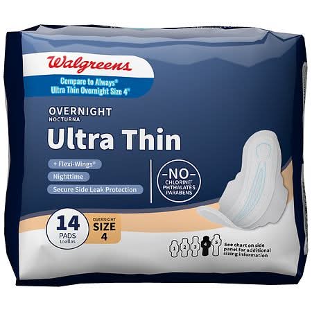 Walgreens Ultra Thin Overnight Maxi Pads With Flexi Wings Unscented, Size 4