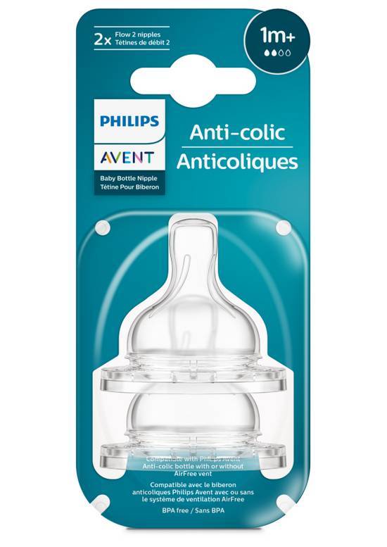 Philips Avent Anti-Colic Baby Bottle Newborn Flow Nipple, Clear, 2pk