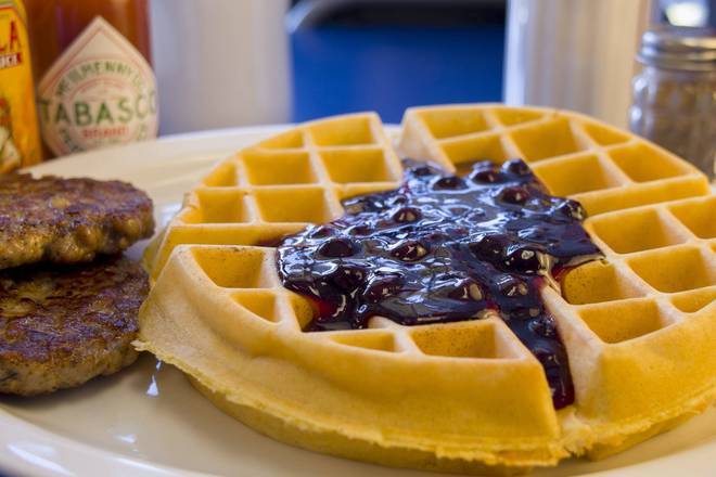 Order Waffle with Blueberry Topping food online from Bob And Edith'S Diner store, Alexandria on bringmethat.com