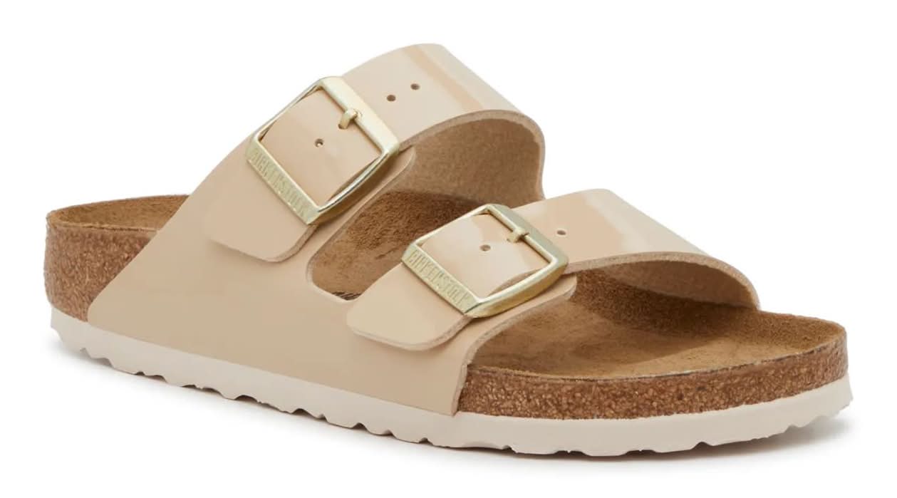 Birkenstock Arizona Slide Sandal - Women's (BEIGE PATENT 0 Medium/Narrow - EU 41 / US Women's 10-10.5 / Men's 8-8.5)