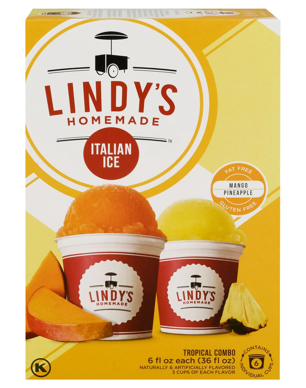 Lindy's Homemade Tropicl Combo Italian Ice, Mango-Pineapple (6 x 6 fl oz)