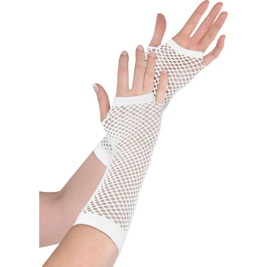 Long White Fishnet Gloves Deluxe
