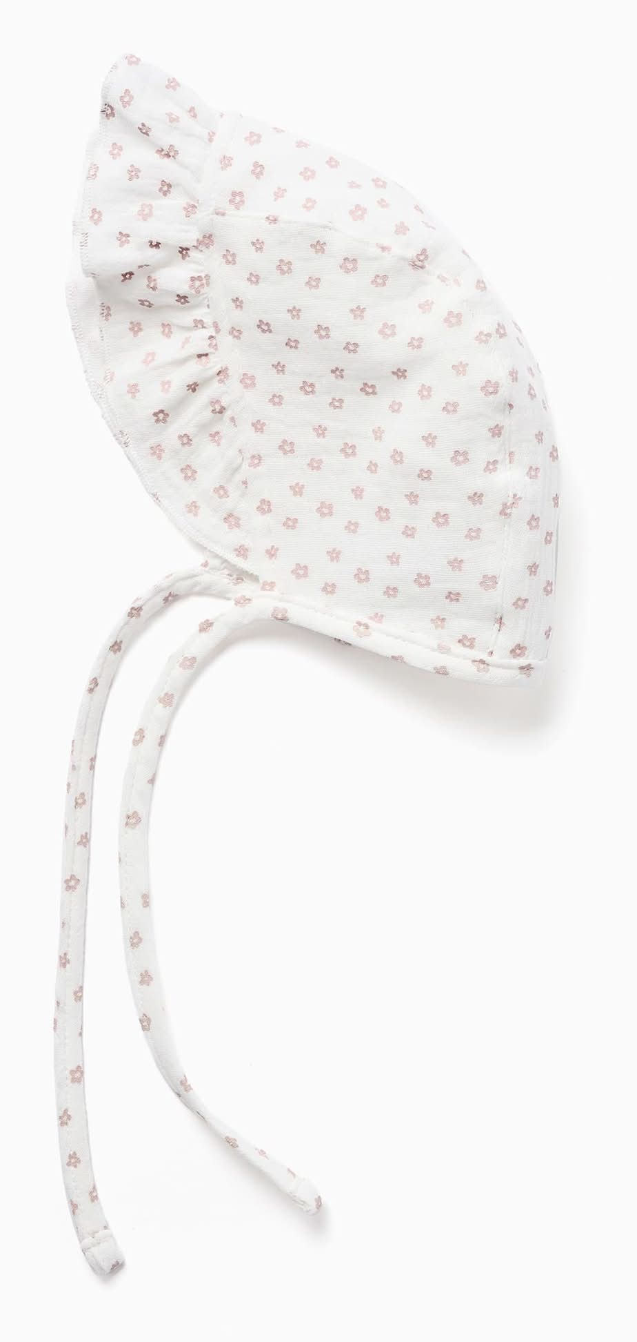 Touca De Algodão Com Motivo Floral E Tiras Para Recém-Nascida, Branco (Branco - 1/6M)