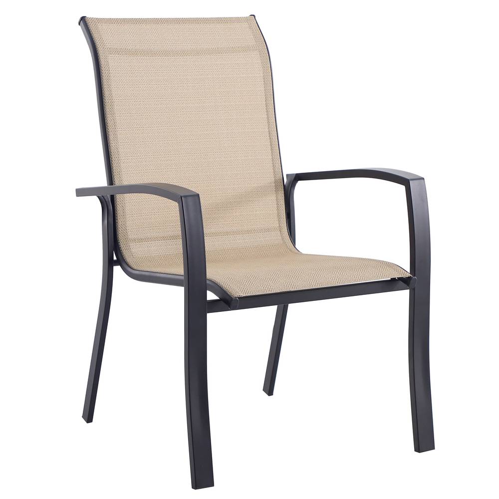 Style Selections Pelham Bay Stackable Black Steel Frame Stationary Dining Chair with Tan Sling Seat | FCS70446A-A