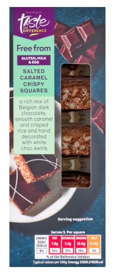 Sainsbury's Salted Caramel, Taste the Difference Free From Crispy Squares (150g)