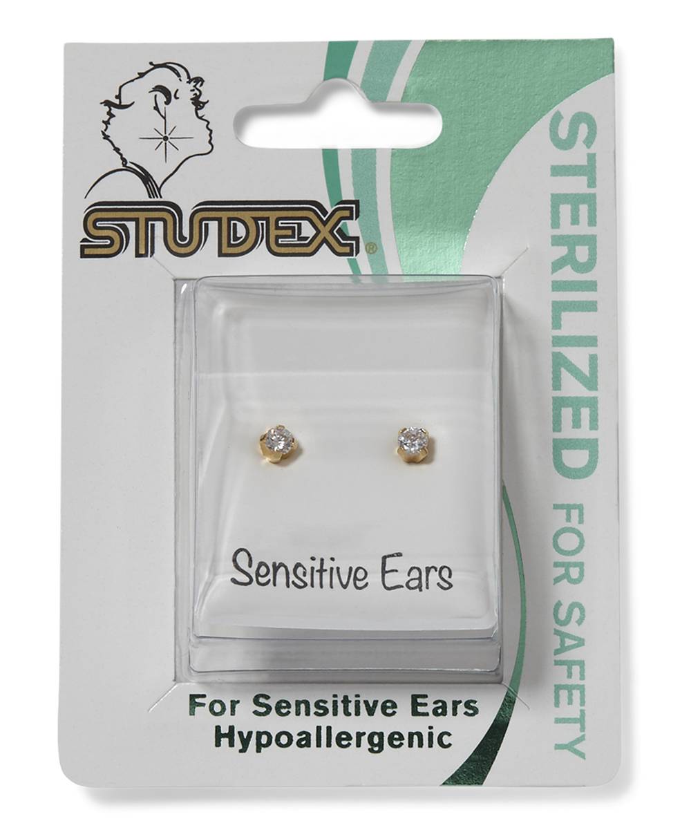 Studex sensibili Regular Zirconia Cubica placcato oro Orecchini a perno 6 mm Griffe