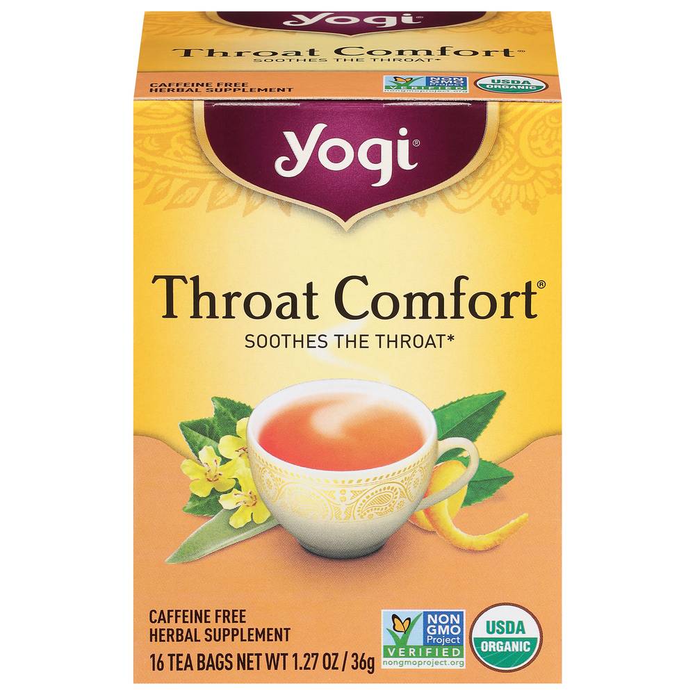 Yogi Throat Comfort Caffeine Free Herbal Supplement Tea Bags (1.27 oz, 16 ct)