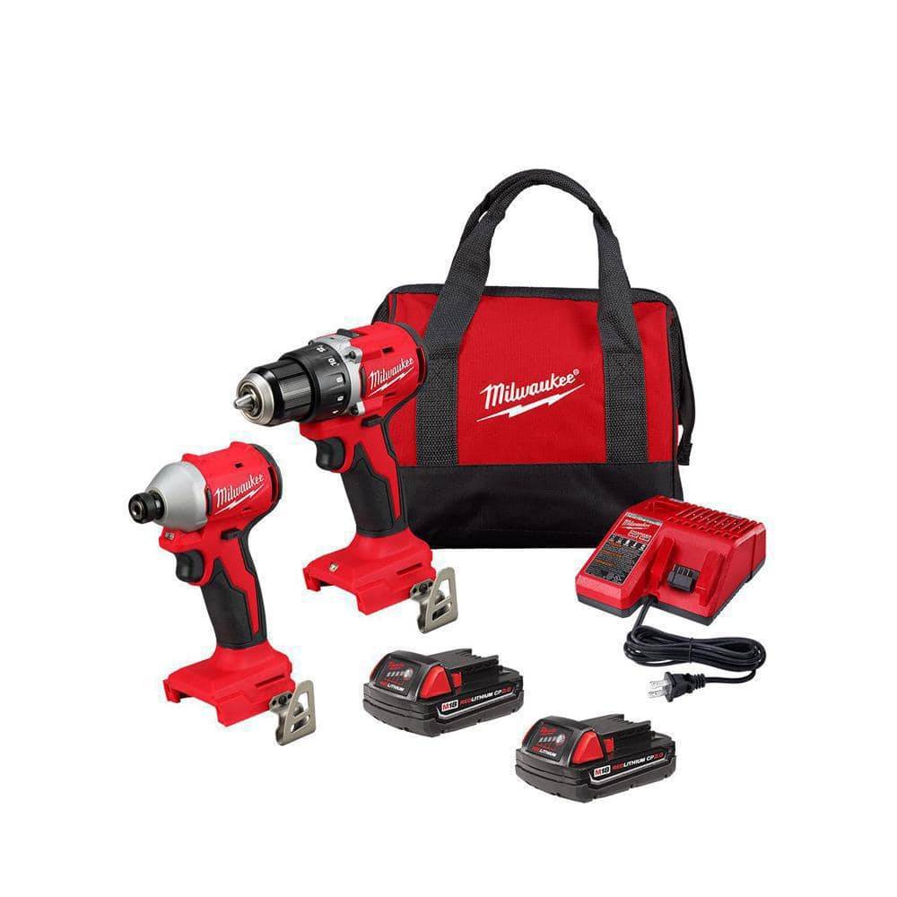 Milwaukee M18 18V Lithium-Ion Brushless Cordless Compact Drill/Impact Combo Kit (2-Tool) W/(2) 2.0 Ah Batteries, Charger & Bag