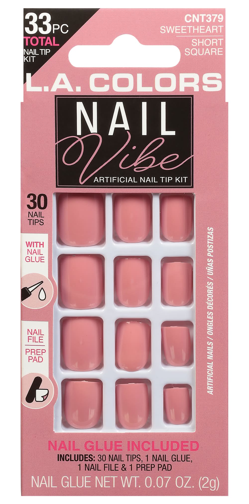 L.A. Colors Nail Vibe Sweetheart Short Square Nail Tip Kit (0.07 oz, 33 ct)