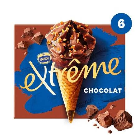 Glace Cône chocolat pépites nougatine EXTREME - la boite de 6 cônes - 426g