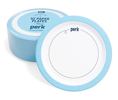 Perk™ 10 Heavy Duty Paper Plate, White/Blue, 65/Pack (53206)