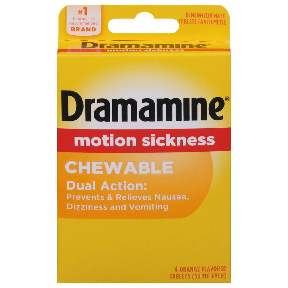 Dramamine Orange Flavored 50 mg Motion Sickness Relief Chewable Tablets